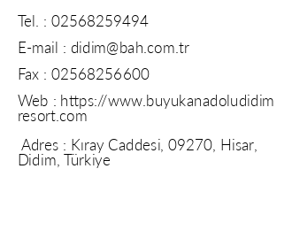 Byk Anadolu Didim Resort Hotel iletiim bilgileri